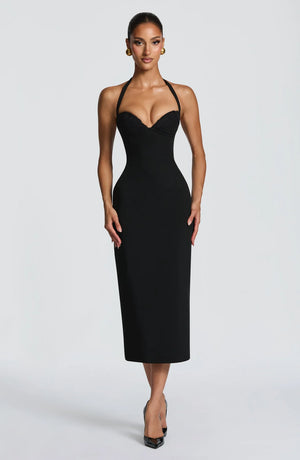 Halter Midi Dress Structured Bust – Cassia - Hadassha