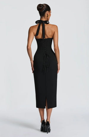 Halter Midi Dress Structured Bust – Cassia - Hadassha