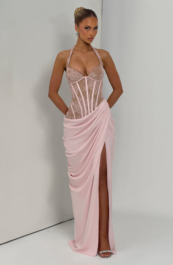 Halterneck Lace Maxi Dress – Aviana - Blush - Hadassha