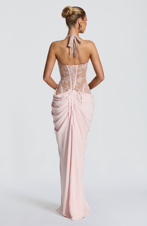 Halterneck Lace Maxi Dress – Aviana - Blush - Hadassha