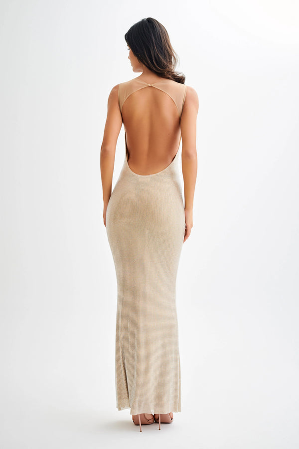 Hotfix Mesh Back Maxi Dress – Solene - Hadassha