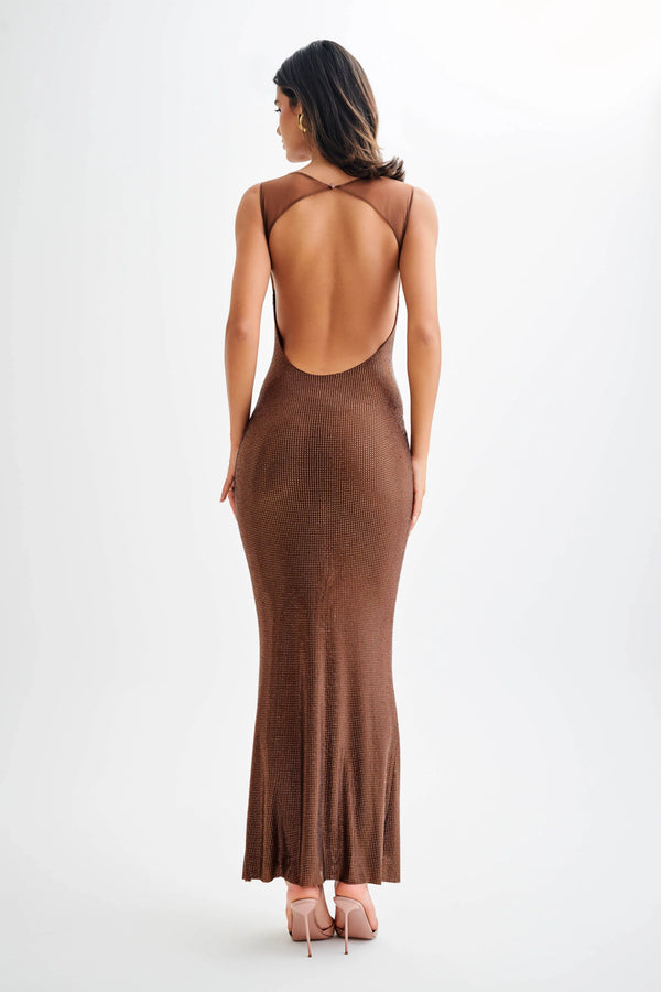 Hotfix Mesh Back Maxi Dress – Solene - Hadassha