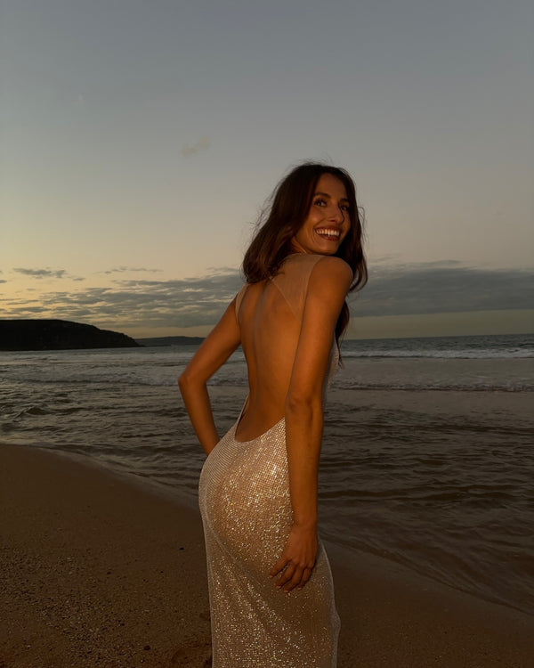 Hotfix Mesh Back Maxi Dress – Solene - Hadassha