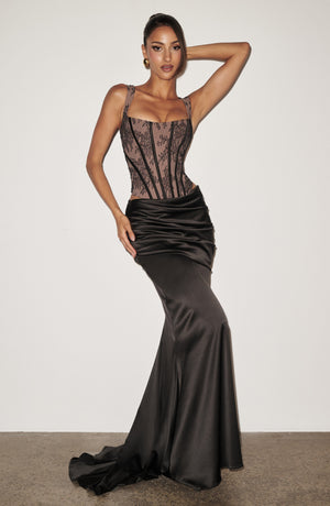 Lace Corset Top & Maxi Skirt Co-ord Set – Vesper - Black - Hadassha