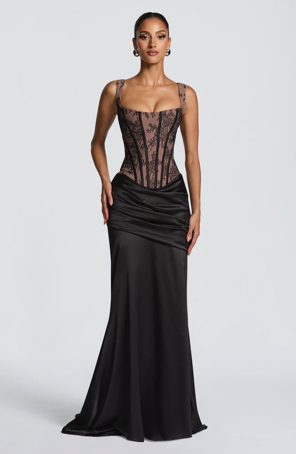 Lace Corset Top & Maxi Skirt Co-ord Set – Vesper - Black - Hadassha