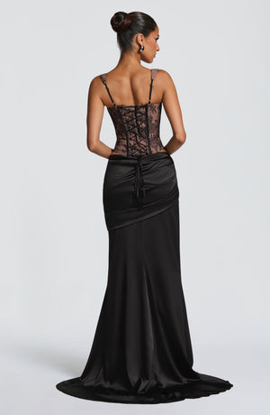 Lace Corset Top & Maxi Skirt Co-ord Set – Vesper - Black - Hadassha