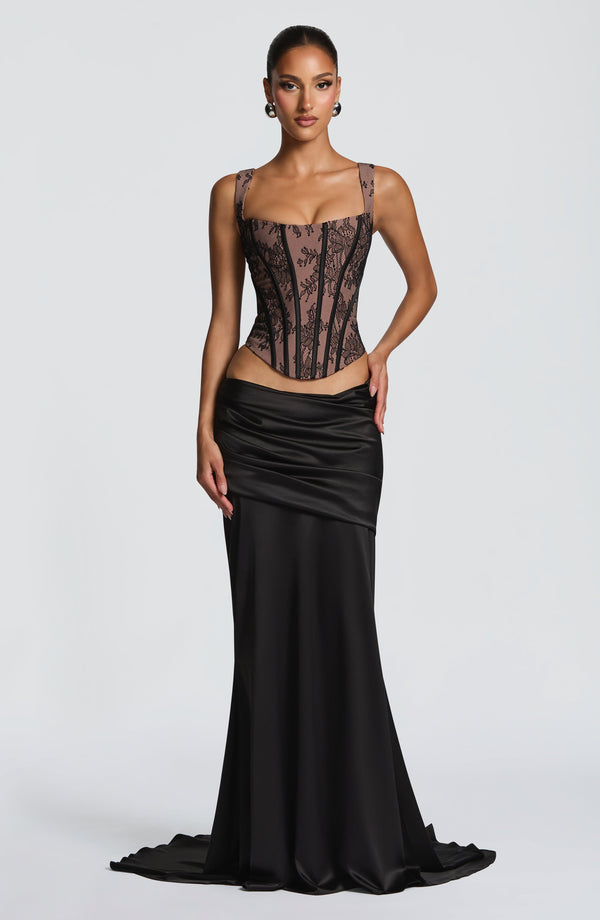 Lace Corset Top & Maxi Skirt Co-ord Set – Vesper - Black - Hadassha