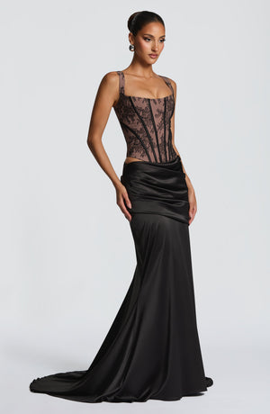 Lace Corset Top & Maxi Skirt Co-ord Set – Vesper - Black - Hadassha
