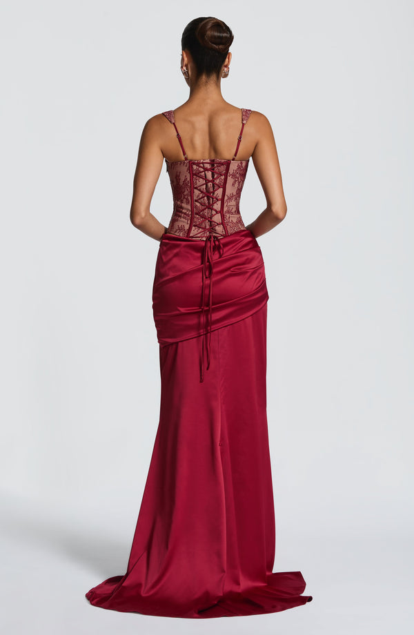 Lace Corset Top & Maxi Skirt Co-ord Set – Vesper - Burgundy - Hadassha