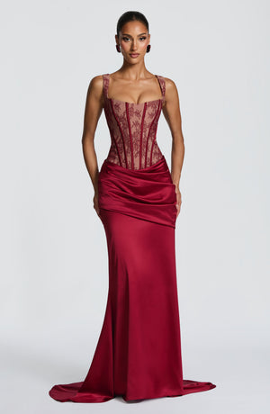 Lace Corset Top & Maxi Skirt Co-ord Set – Vesper - Burgundy - Hadassha
