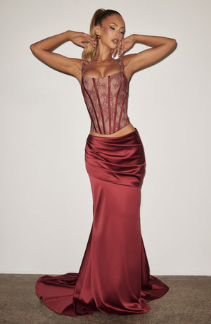 Lace Corset Top & Maxi Skirt Co-ord Set – Vesper - Burgundy - Hadassha