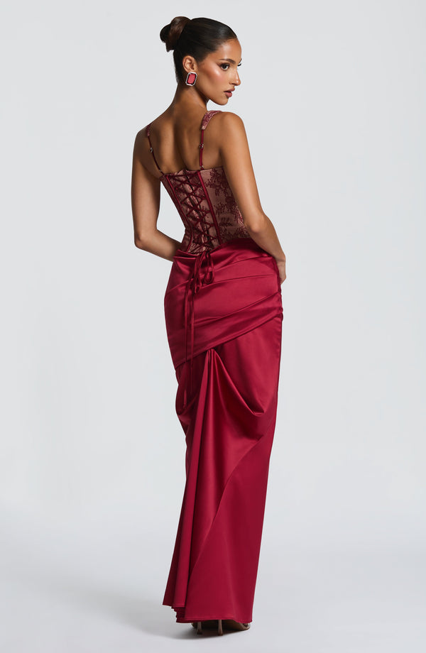 Lace Corset Top & Maxi Skirt Co-ord Set – Vesper - Burgundy - Hadassha