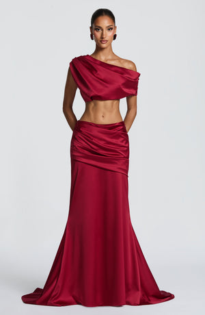 Lace Corset Top & Maxi Skirt Co-ord Set – Vesper - Burgundy - Hadassha