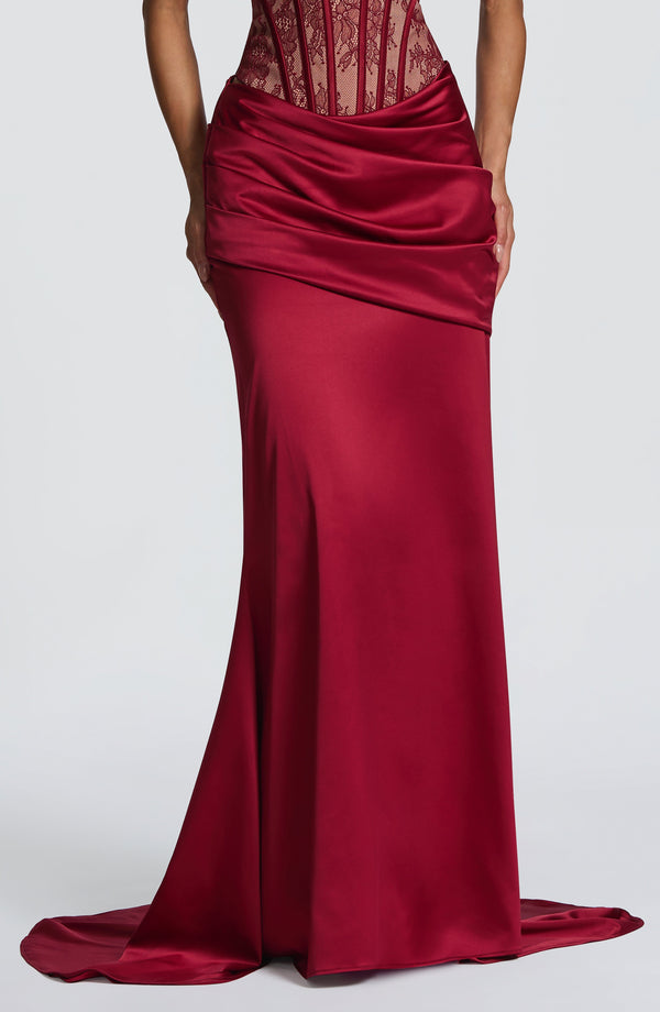 Lace Corset Top & Maxi Skirt Co-ord Set – Vesper - Burgundy - Hadassha