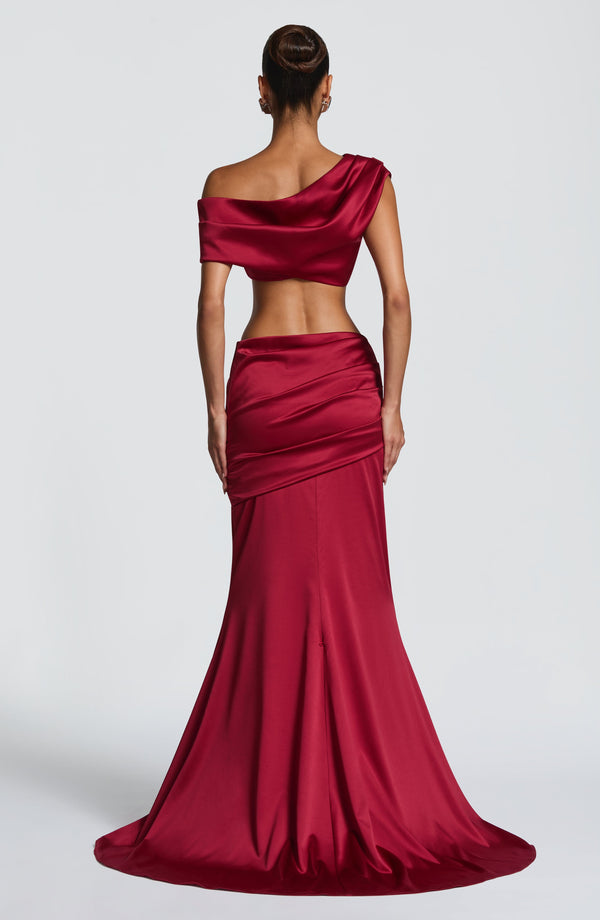 Lace Corset Top & Maxi Skirt Co-ord Set – Vesper - Burgundy - Hadassha
