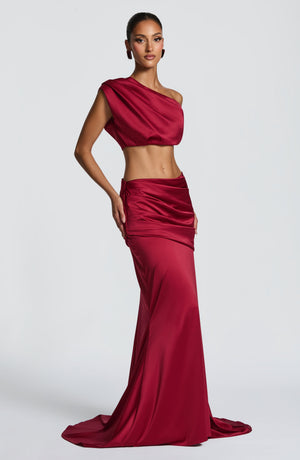 Lace Corset Top & Maxi Skirt Co-ord Set – Vesper - Burgundy - Hadassha