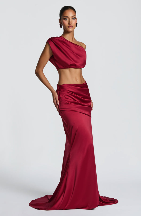 Lace Corset Top & Maxi Skirt Co-ord Set – Vesper - Burgundy - Hadassha