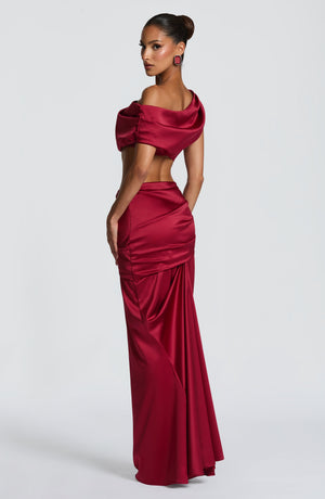 Lace Corset Top & Maxi Skirt Co-ord Set – Vesper - Burgundy - Hadassha