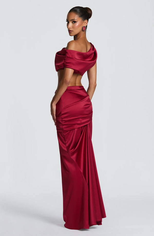 Lace Corset Top & Maxi Skirt Co-ord Set – Vesper - Burgundy - Hadassha