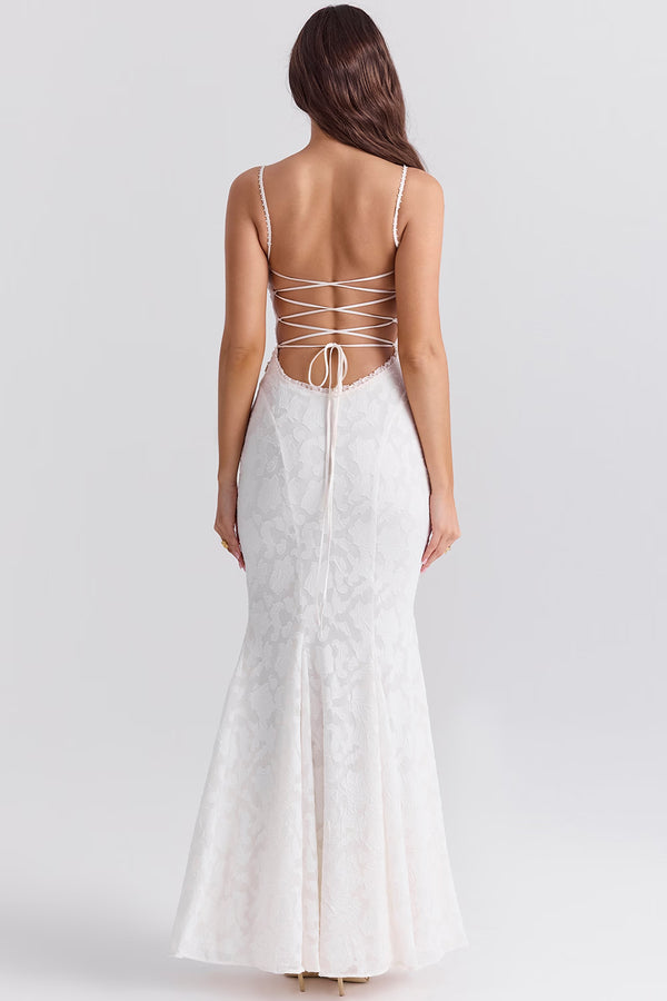 Lace-Up Back Maxi Dress Burnout Lace – Delancey - Hadassha