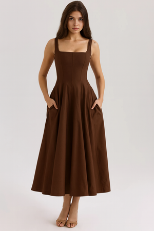 Ladies’ Bustier Midi Dress Shaping – Eleanor - Brown - Hadassha