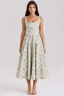 Ladies’ Bustier Midi Dress Shaping – Eleanor - Floral Green - Hadassha