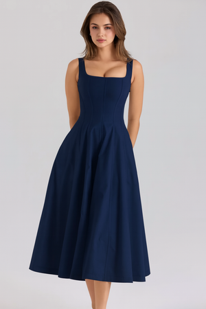 Ladies’ Bustier Midi Dress Shaping – Eleanor - Navy Blue - Hadassha