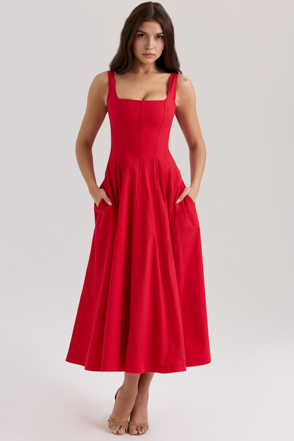 Ladies’ Bustier Midi Dress Shaping – Eleanor - Red - Hadassha