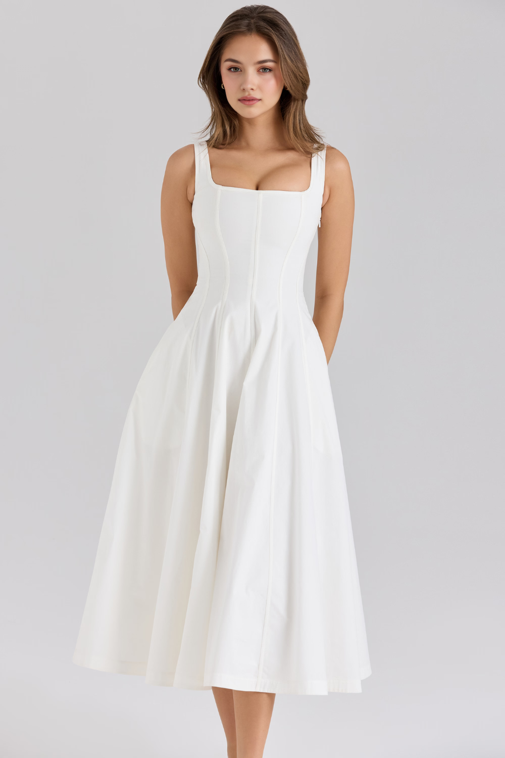 Ladies’ Bustier Midi Dress Shaping – Eleanor - White - Hadassha
