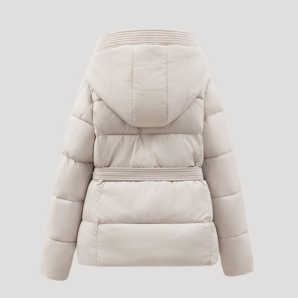 Ladies’ Hooded Puffer Jacket, Belted – Wren - Hadassha