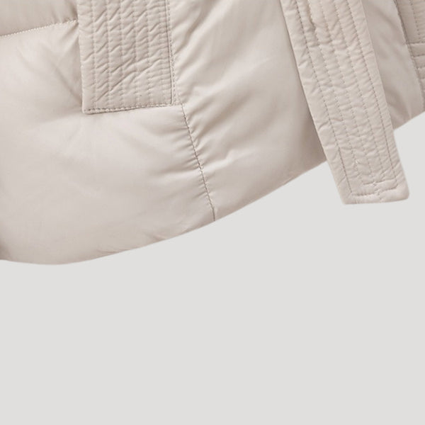 Ladies’ Hooded Puffer Jacket, Belted – Wren - Hadassha