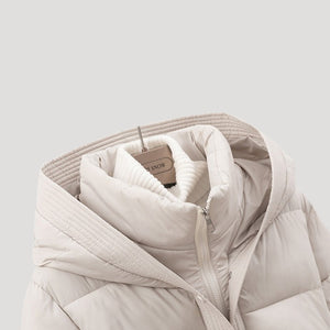 Ladies’ Hooded Puffer Jacket, Belted – Wren - Hadassha