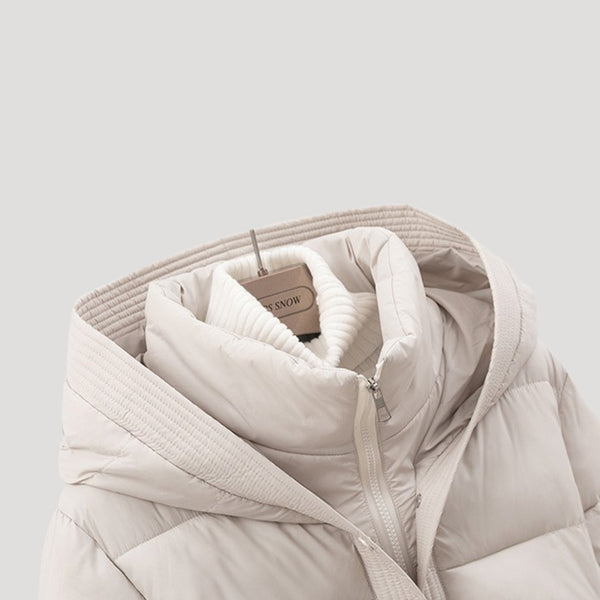 Ladies’ Hooded Puffer Jacket, Belted – Wren - Hadassha