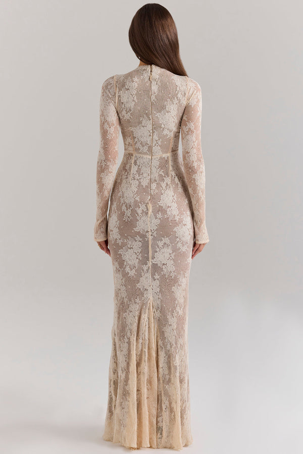 Long-Sleeve Maxi Dress High-Stretch Lace – Corinne - Hadassha