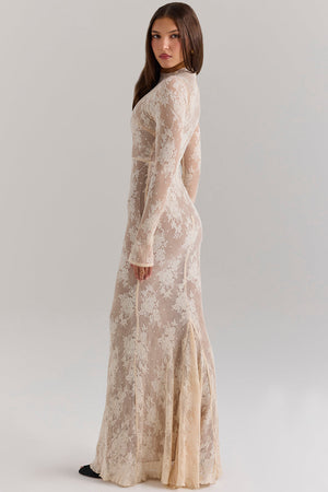 Long-Sleeve Maxi Dress High-Stretch Lace – Corinne - Hadassha