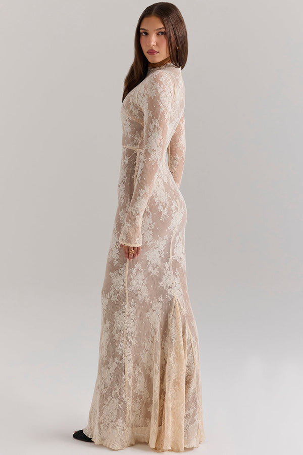 Long-Sleeve Maxi Dress High-Stretch Lace – Corinne - Hadassha