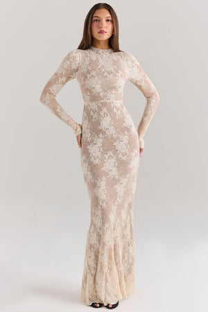 Long-Sleeve Maxi Dress High-Stretch Lace – Corinne - Hadassha