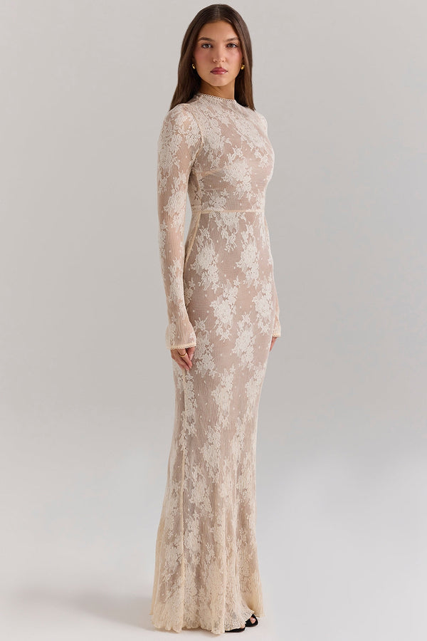 Long-Sleeve Maxi Dress High-Stretch Lace – Corinne - Hadassha