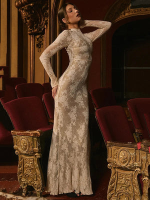 Long-Sleeve Maxi Dress High-Stretch Lace – Corinne