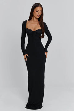 Long-Sleeve Maxi Dress Sculpting – Belinda - Black - Hadassha