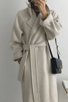 Longline Belted Coat – Geneva - Light Grey - Hadassha