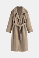 Longline Belted Wrap Coat Tailored Wool-Blend – Camille - Beige - Hadassha