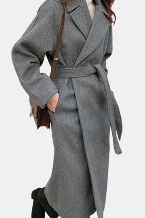Longline Belted Wrap Coat Tailored Wool-Blend – Camille - Hadassha