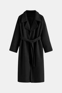 Longline Belted Wrap Coat Tailored Wool-Blend – Camille - Black - Hadassha