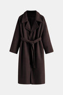 Longline Belted Wrap Coat Tailored Wool-Blend – Camille - Brown - Hadassha