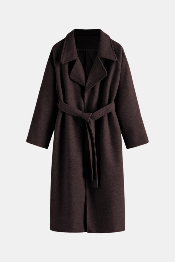 Longline Belted Wrap Coat Tailored Wool-Blend – Camille - Brown - Hadassha