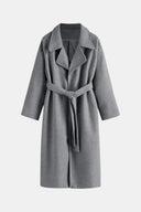 Longline Belted Wrap Coat Tailored Wool-Blend – Camille - Dark Grey - Hadassha
