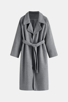 Longline Belted Wrap Coat Tailored Wool-Blend – Camille - Dark Grey - Hadassha
