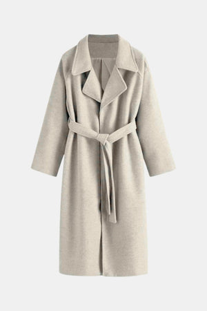 Longline Belted Wrap Coat Tailored Wool-Blend – Camille - Off White - Hadassha