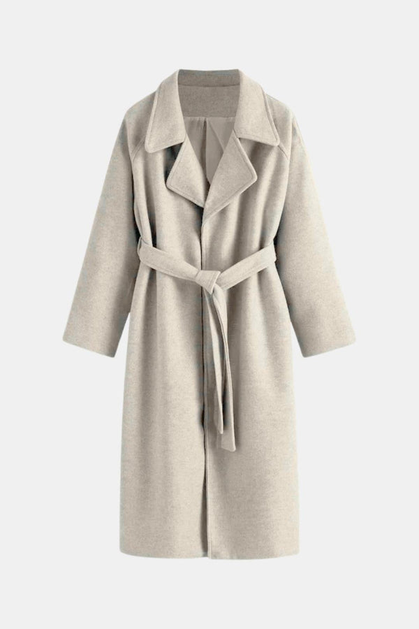 Longline Belted Wrap Coat Tailored Wool-Blend – Camille - Off White - Hadassha
